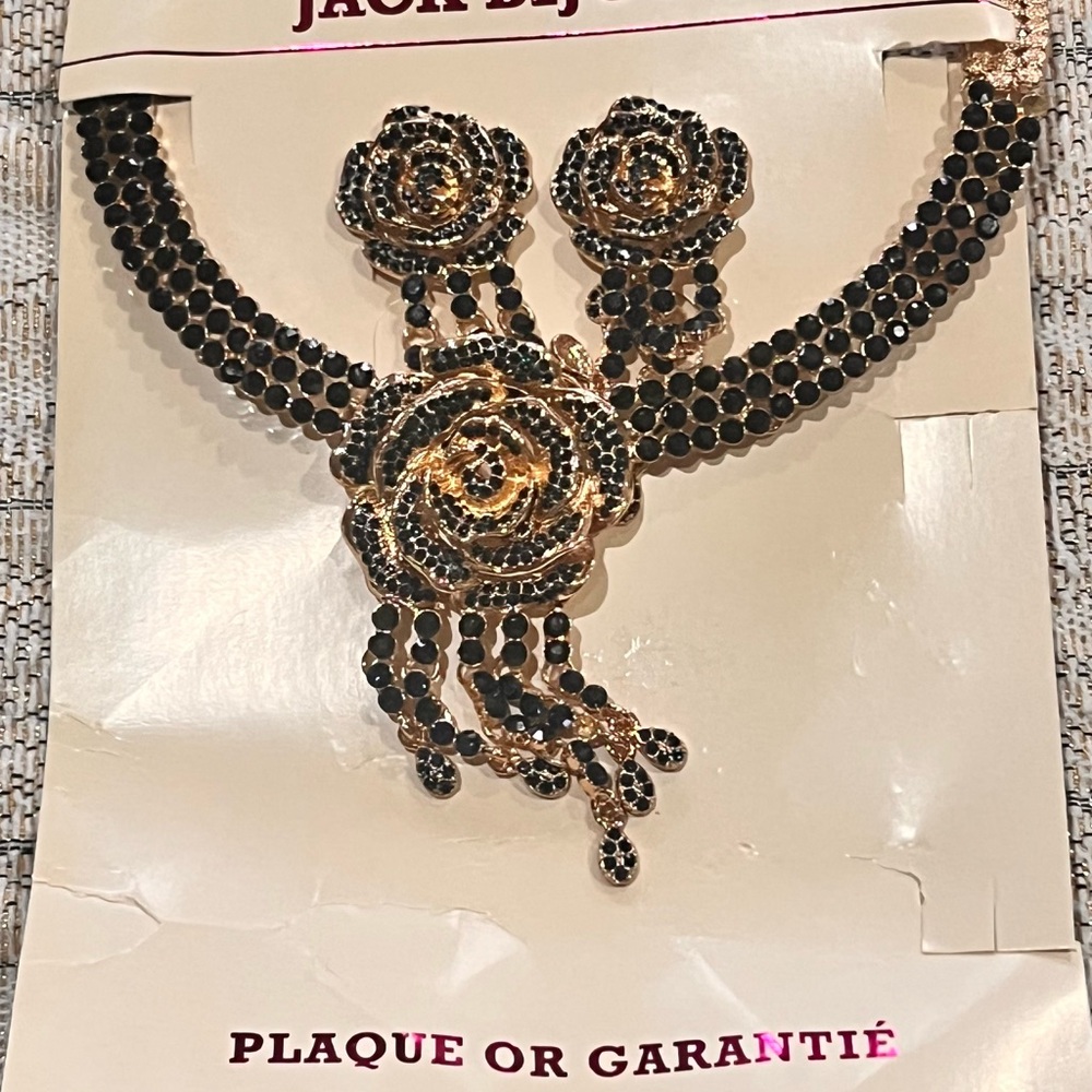 Jack Bijoux Gold & Black Rose Statement Jewelry Set with Ring & Bracelet